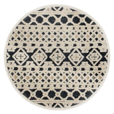 Homeroots 4 ft. Round Blue, Cream & Tan Decorative Area Rug 396180